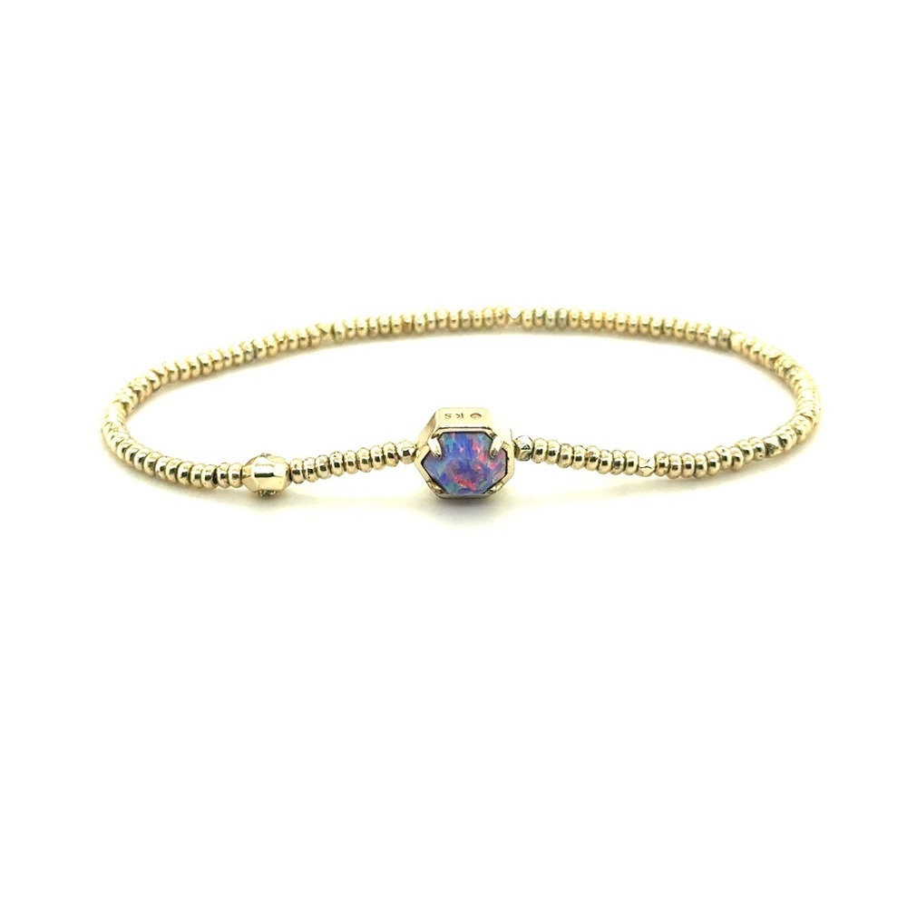Kendra Scott Gold Beaded Stretch Bracelet Hexagon Kyocera Opal Iridescent Pink